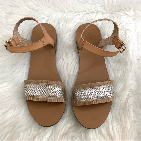 J Crew Raffia Tan & Silver Ankle Strap Sandals - Picture 3 of 8